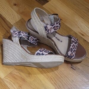 New Direction "Rachel" Leopard Print Wedge Sandals